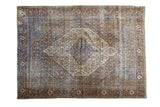 Distressed antique Senneh rug, overdyed royal blue and red rust medallion, 4'6