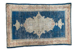 Antique Persian Mahal rug in distressed indigo blue and worn beige medallion, 3'11