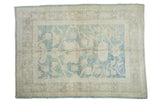 Vintage Oushak carpet with aqua seafoam field, large scale motif, soft wheat and beige.