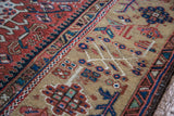 Antique Karaja rug detail showing the unusual beige border with geometric germinating plants.