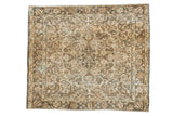Vintage Sivas square rug features a muted floral motif in gold, ivory, bronze, charcoal, 3x3.5.