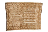 Vintage Belouch hand-knotted rug, geometric design with stylized animals, ivory and golden bronze.