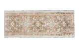 Vintage Persian Karaja runner, ivory field, geometric coral and bronze patterns, low pile.