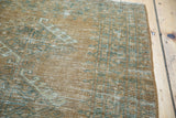 Distressed pile texture with faded teal blue and ivory patterns on a copper field.