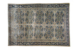 Distressed antique Feraghan rug, medallion paisley design, muted blue and beige, 4'3