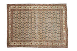 Antique Tabriz rug, unique silver field, allover paisley boteh pattern with terracotta and cream flora, 4' x 5'4