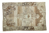 Vintage Oushak carpet with abrash bronze, silver, beige, and charcoal medallion design, 6'1