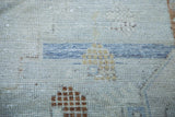Distressed Oushak rug pile with blanched texture and soothing silvery gray, blue, and beige.