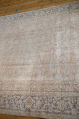 Distressed Oushak carpet with faded shadow Lotto motif and muted patterned borders.