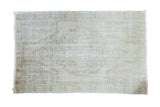 Distressed vintage Oushak rug with large faded medallion, blanched ivory, grey, soft rose, 4'2