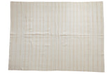Vintage flatwoven dhurrie carpet in bleached ivory with beige vertical stripes, 6'6