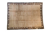 Distressed Oushak carpet with natural undyed brown wool, visible abrash, 7x9.