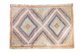 Vintage Jajim rug, geometric zig zag diamonds in blue, orange, and beige, 5'3