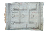 Silvery sea foam green distressed Jijim rug with linear geometric motifs, 4'7