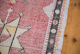 Geometric border of a distressed Jijim runner in faded cranberry, black, and orange.