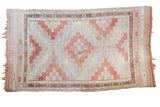 Vintage Jijim carpet with geometric diamond guls in faded cinnabar red, ivory, and platinum. 5'7