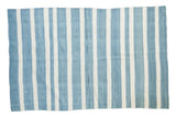 New hand woven geometric Kilim rug with striated ivory and sky blue vertical stripes, 4x6.