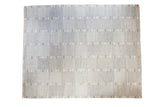 New Kilim carpet with subtle gray, white, and peach geometric striped design, 8'2
