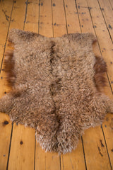Luxurious curly angora wool texture and natural brown edge of the throw rug.