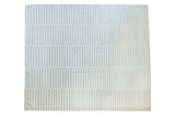 Geometric new Kilim wool rug with light ivory and light gray striped columns.