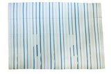 New hand woven Kilim carpet featuring unique contemporary soft blue and white stripes, 10' x 14'1