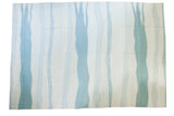 New hand-woven Kilim rug, abstract running channels of blue, ivory, beige, 9'9