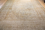 Vintage distressed Khorossan rug texture, with visible foundation in gold and beige.