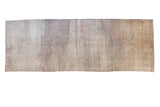 Distressed Oushak runner, neutral grey, beige harlequin pattern, subtle striations, 5x14.