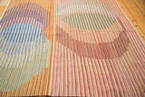 Modern abstract striated pattern with oblong shapes on the colorful new kilim rug.