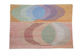 New modern Kilim rug, abstract striated oblong designs in vibrant hues, 4'5