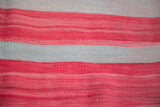 Vintage Moroccan Kilim's hand-woven saturated red and light blue-grey striated bands.