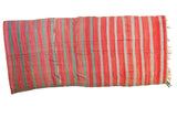Vintage Moroccan Kilim carpet with saturated red and grey-green striated bands, 5'3