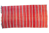 Vintage Moroccan Kilim with rich red, ivory, and mauve purple striped bands.