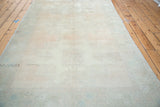 Distressed pile texture showing faded apricot and subtle green tones on the rug surface.