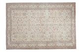 Distressed vintage Turkish Kaisary rug, faded grey-green field with allover muted red florals.