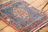 Hand-knotted vintage Bidjar rug corner with sky blue Herati field and rust red turtle border.