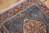Vintage Bidjar rug corner showing barber pole and turtle/samovar patterned borders.