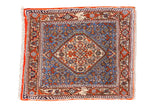 Vintage Bidjar rug with oversized medallion, Herati motif, and turtle border in blue, red, ivory.