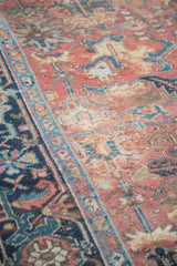 Distressed brick red field with organic patterns, bordered by a detailed navy samovar design.