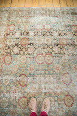 Distressed Turkish Sivas carpet, floral lattice pattern in teal, gold, rust, rich abrashes.
