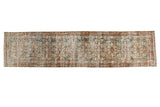 Distressed vintage Malayer runner, faded emerald, rust, and gold herati pattern. 2'10