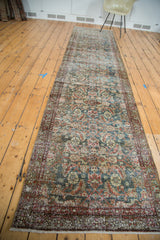 Vintage Malayer runner, worn emerald green field reveals intricate Herati pattern.