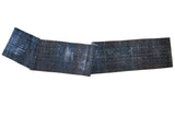 Distressed 3x19 overdyed vintage runner with Herati allover pattern in dark blue.