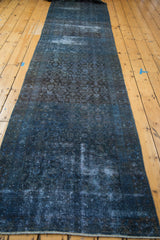 Vintage Overdyed Runner section with faded Herati motif, showcasing textured dark blues and charcoal.