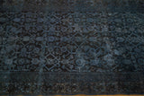 Vintage overdyed runner with distressed Herati pattern in deep navy and charcoal.