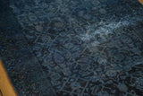 Distressed Herati pattern and contrasting dark to faded blues on vintage Overdyed runner.