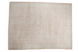 Distressed Turkish Oushak carpet, faded blush rose, ivory, light grey allover floral design, 9x12.