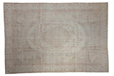 Distressed Oushak carpet, oversized lozenge medallion, soft blush, ivory, and powder blue, 7' x 10'1