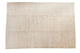 Vintage Distressed Oushak carpet, allover floral pattern in light beige and ivory, 6'10