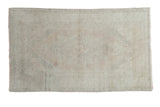 Hand-knotted distressed Oushak rug in neutral silver, grey, platinum tones, 4'2